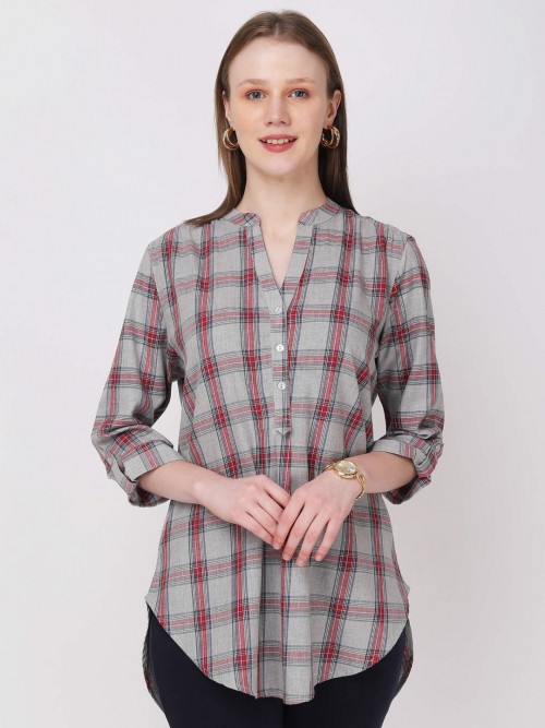 Women Grey Checked Long Top