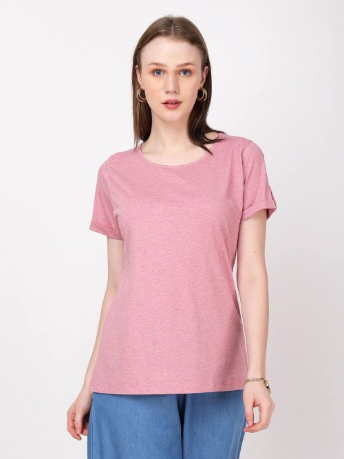 Women Rusty Pink Round Neck Tshirt