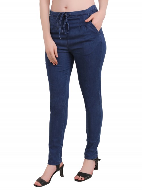 Women Blue String Trouser in Denim