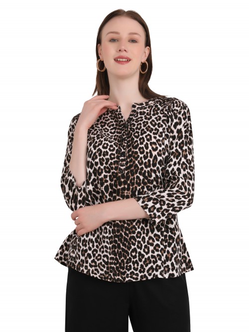 Woman Lepard Dark Brown Printed Chinese Top