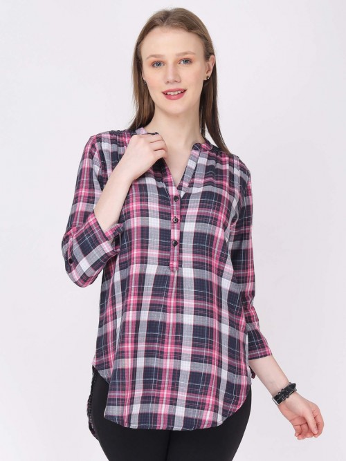 Women Blue Checked Long Top