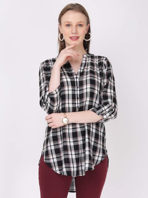 Women Black Checked Long Top