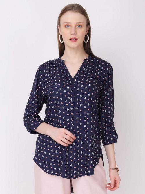 Women Navy Printed Long Top