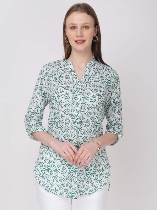 Women Printed Long Top In Green