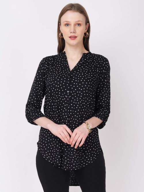 Women Black Polka Dot Long Top