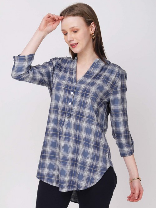 Women Blue Checked Long Top