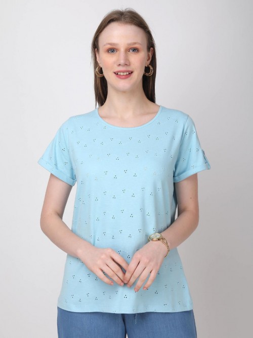 Women Schiffli Tshirt In SkyBlue