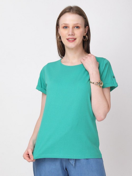 Women Hot Green Round Neck Tshirts