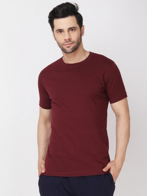 Men Round Neck  Tshirt In Coffee