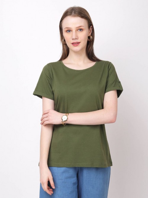 Women Olive Green Round Neck Tshirt