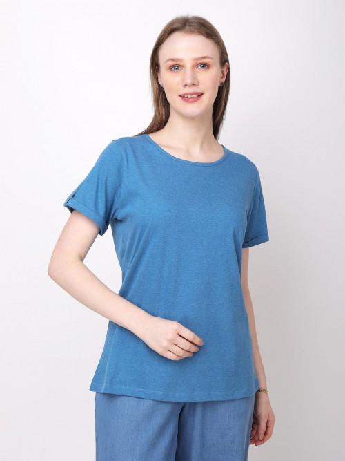 Women Jeans Blue Round Neck Tshirts