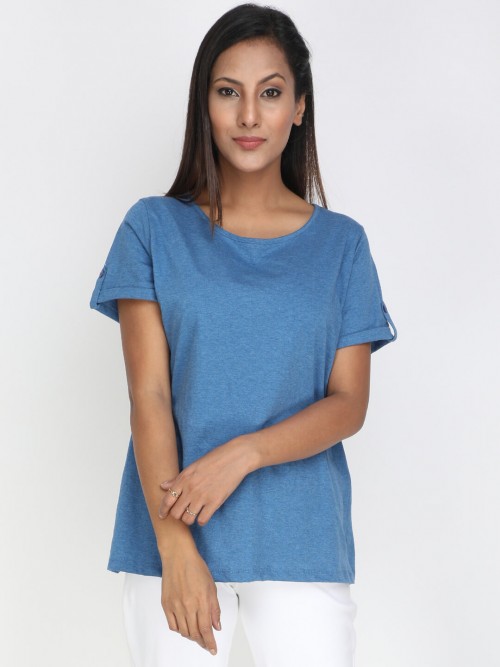 Women Loop Button Top In JeansBlue